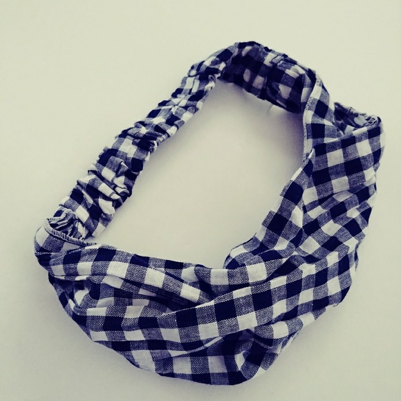 HEADBAND * BANDANA WRAP HAIR BAND DARK BLUE LG CHK - Picture 3 of 4